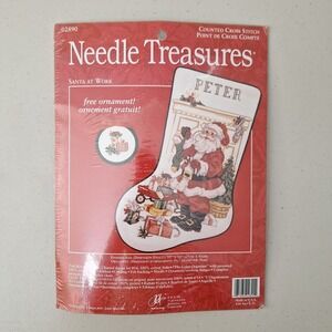 Needle Treasures SANTA AT WORK Cross Stitch Christmas Stocking Kit 02890